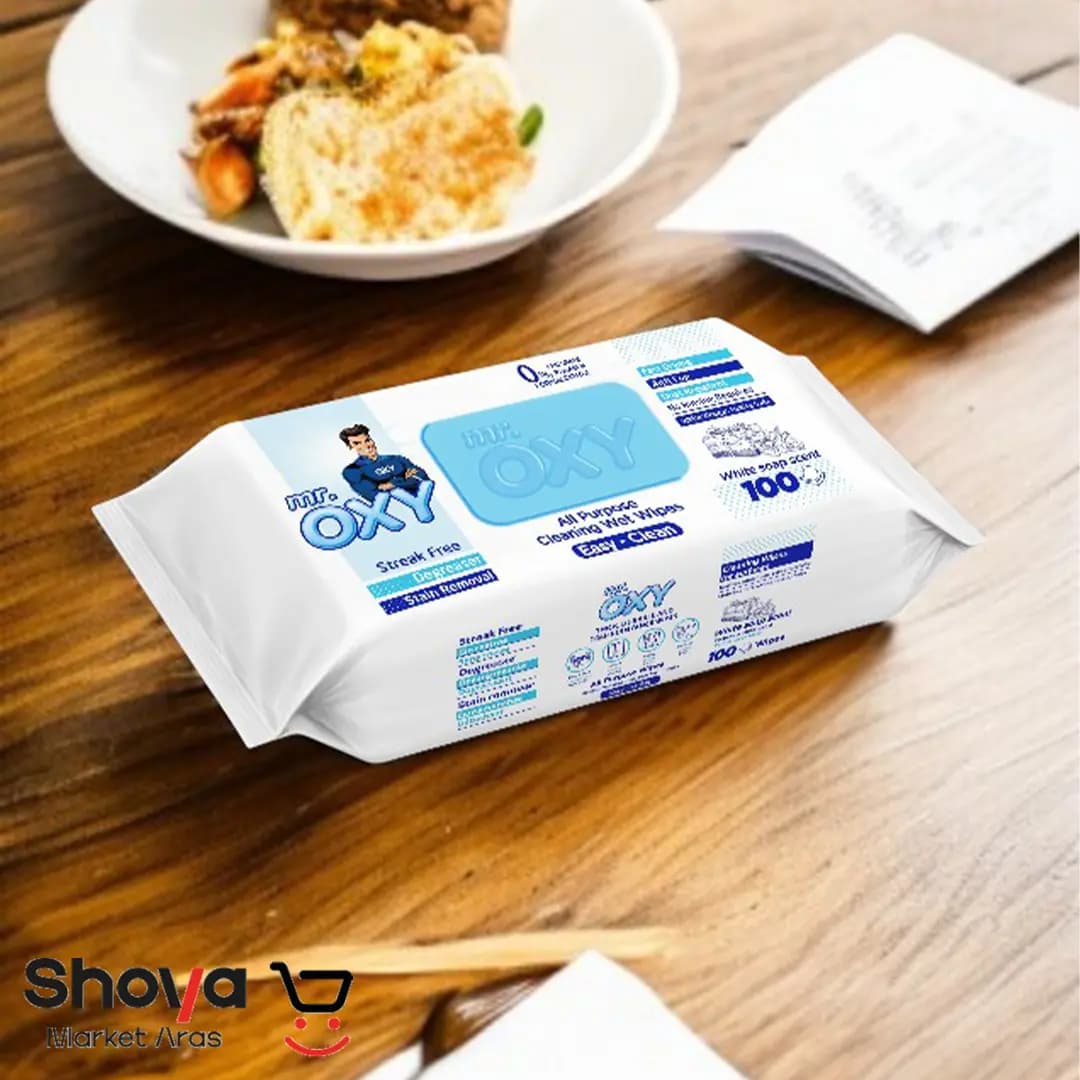 دستمال مرطوب MR.OXY رایحه صابون بسته 100 عددی — تصویر ۳
