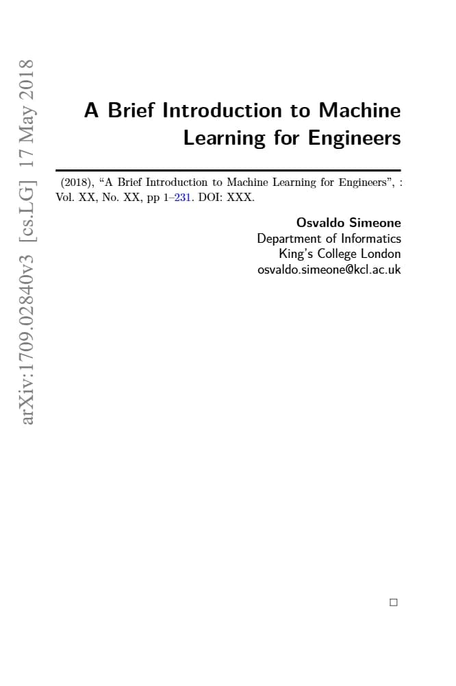کتاب A Brief Introduction to Machine Learning for Engineers (مقدمه‌ای کوتاه بر یادگیری ماشین برای مهندسان) نسخه انگلیسی PDF | اوسوالدو سیمئونه
