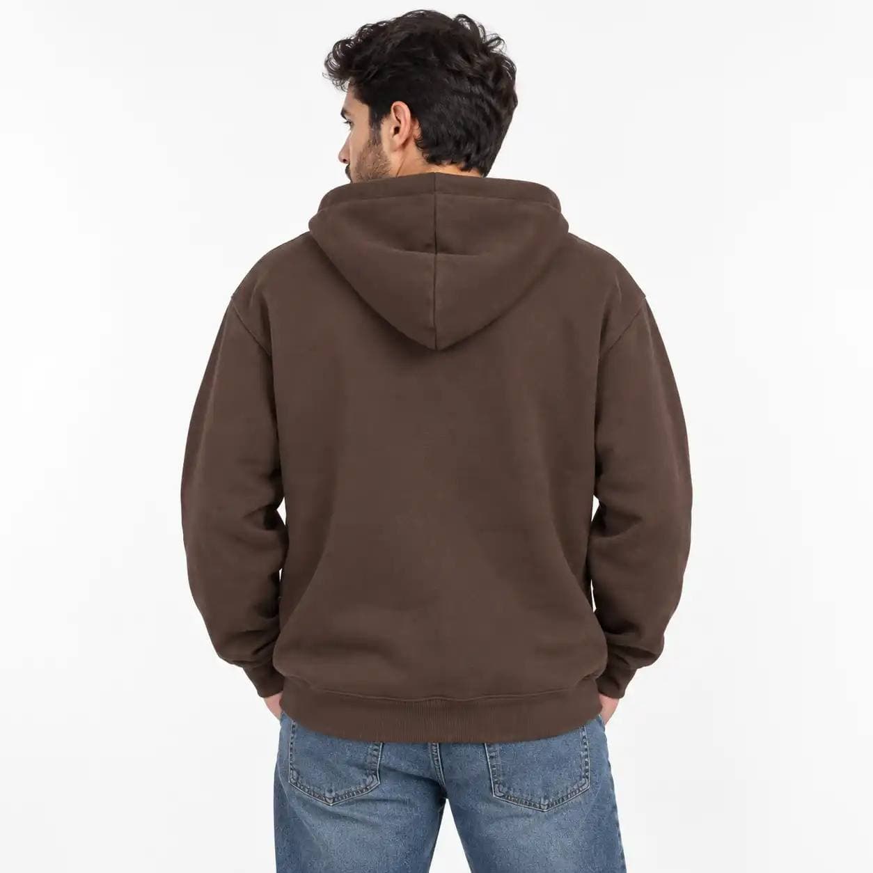 سویشرت مردانه و زنانه قهوه‌ای زیپ دار کلاه‌دار تو کرکی اورجینال وارداتی برند thread&cloth — تصویر ۶