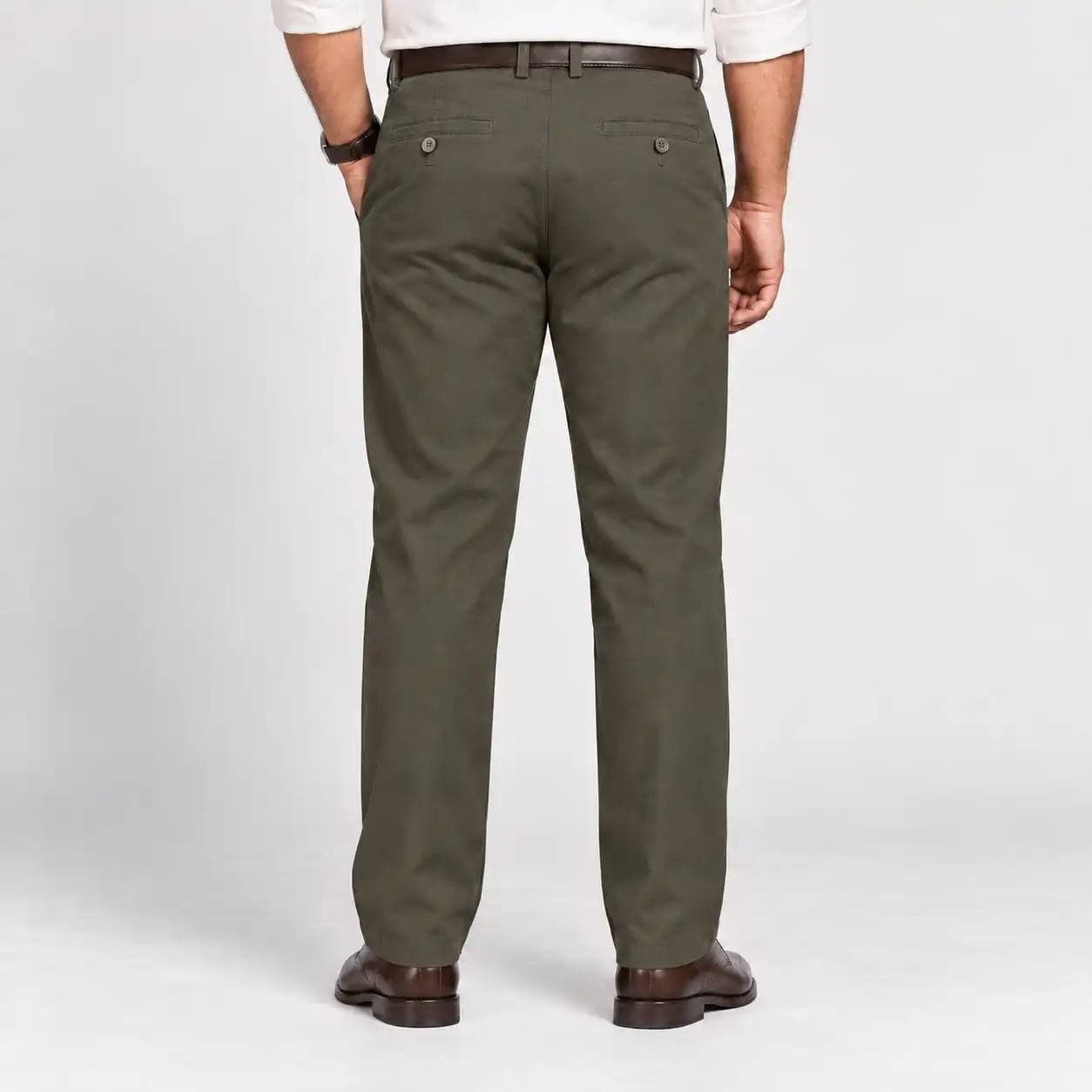 شلوار کتان مردانه رسمی قواره راسته کلاسیک- سبز زیتونی تیره — تصویر ۳