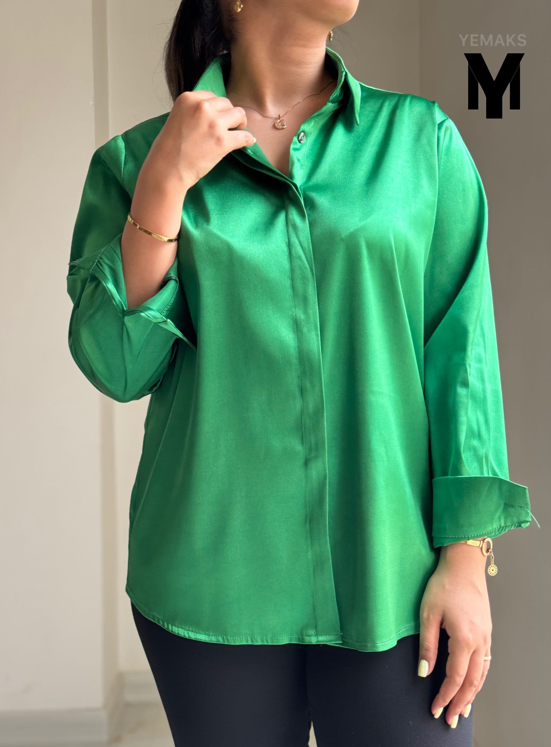 شومیز ساتن ابریشم سبز زارا کد141