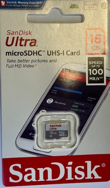 کارت حافظه microSDHC Sandisk مدل Ulltra کلاس 10 استاندارد UHS-I سرعت 98MPS ظرفیت 16GB