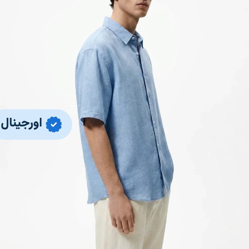 پیراهن آستین کوتاه لینن وارداتی ZARA- آبی