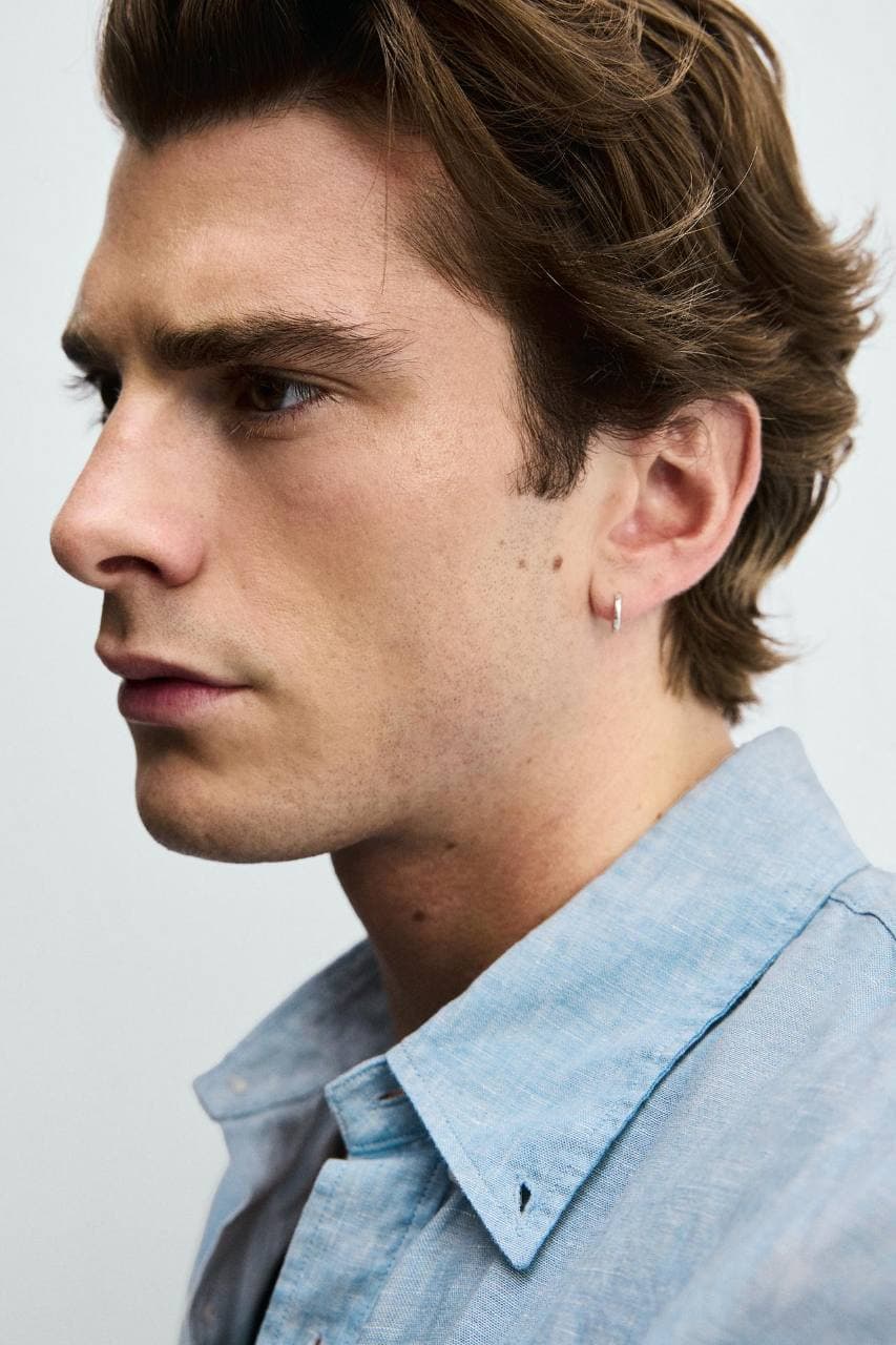 پیراهن آستین کوتاه لینن وارداتی ZARA- آبی — تصویر ۵