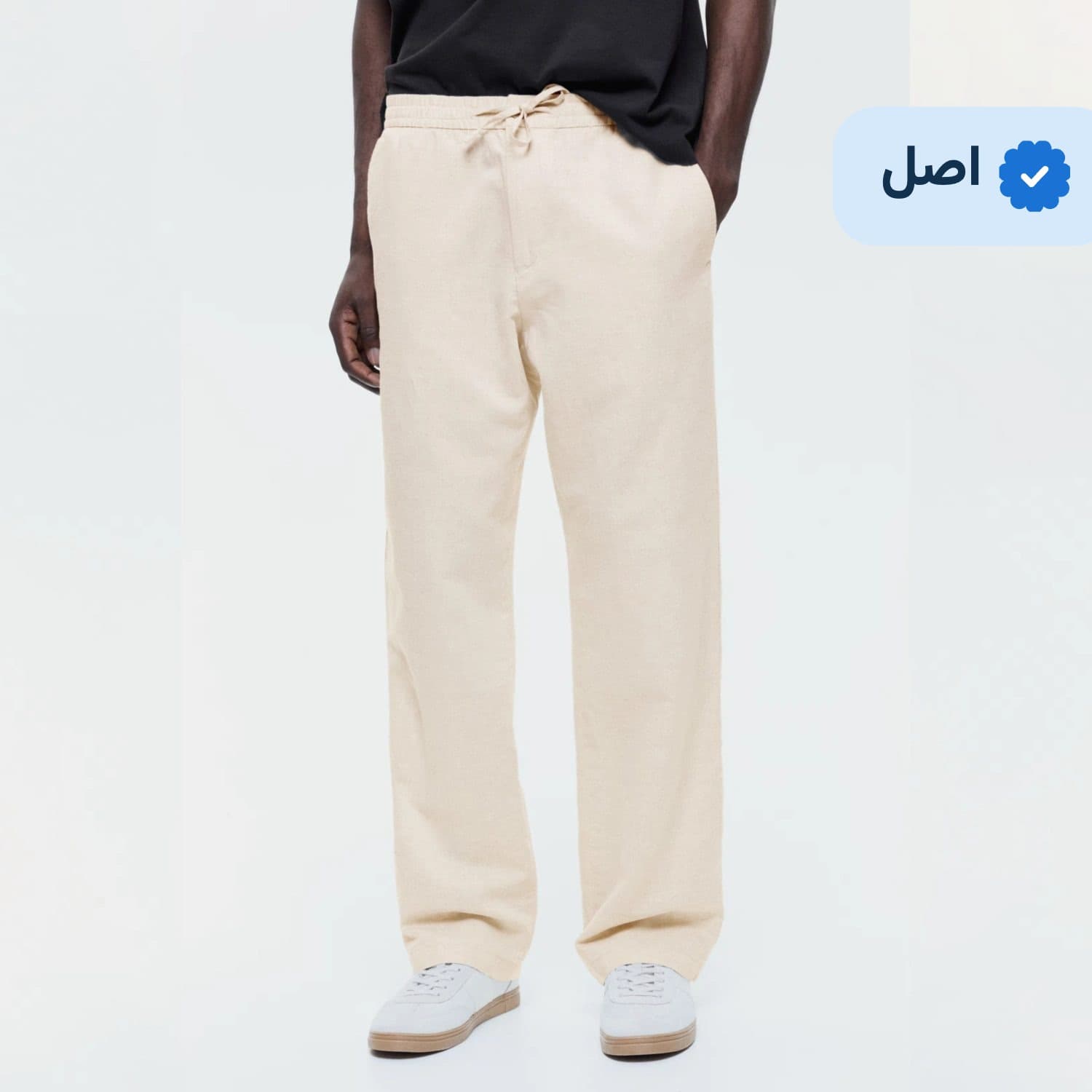 شلوار لینن مردانه نیم بگ H&M – کرم تیره — تصویر ۲