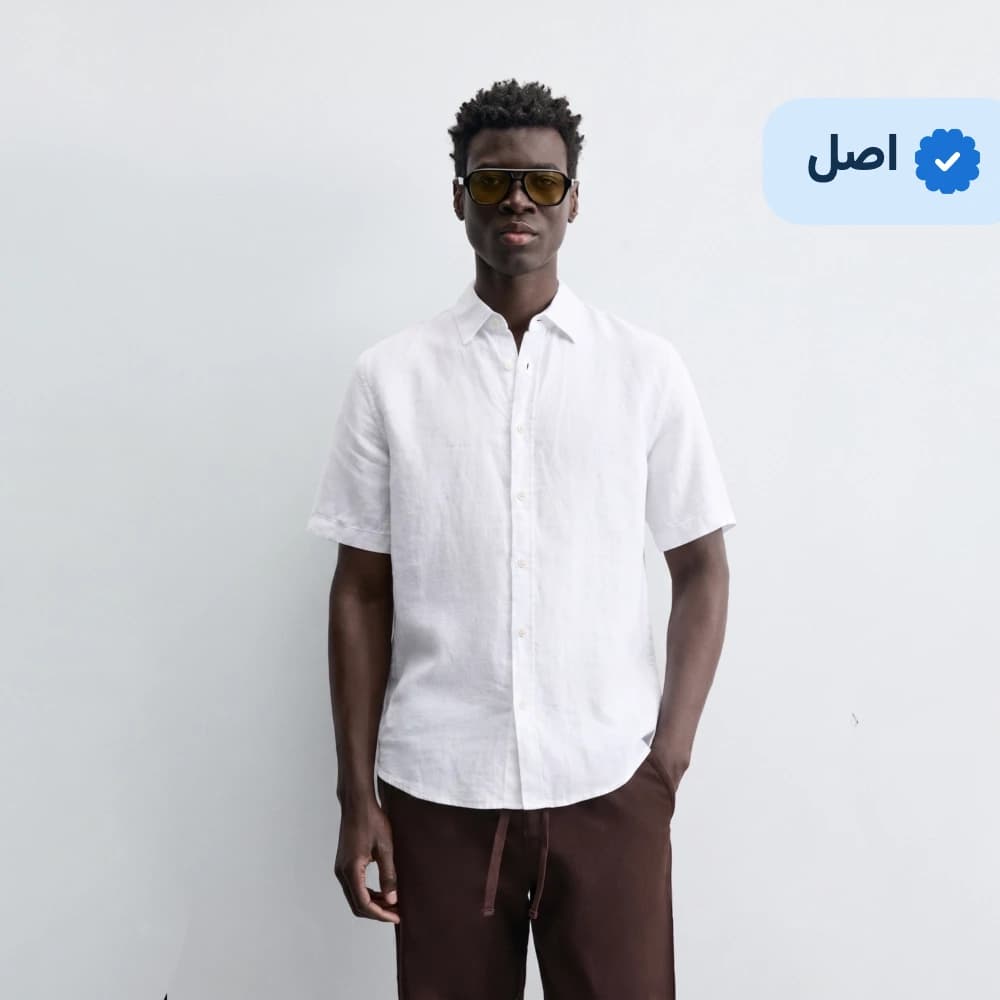 پیراهن آستین کوتاه لینن وارداتی ZARA-سفید