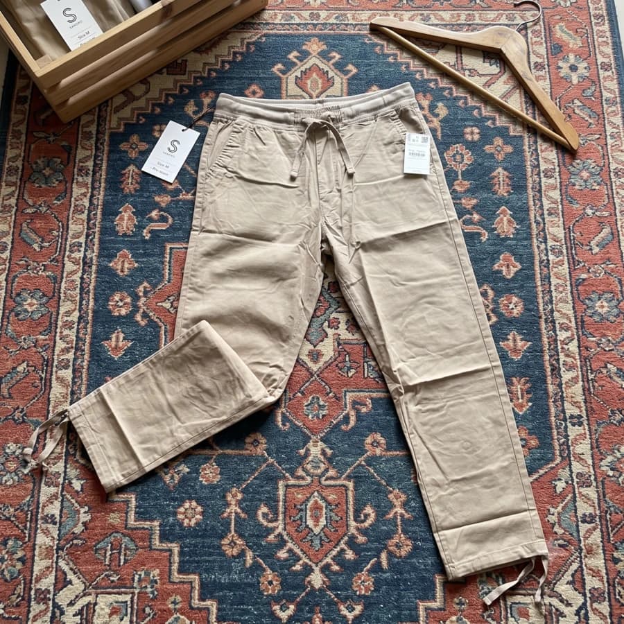 شلوار خنک مردانه کتان کاغذی رگولار pull a bear- کرم روشن