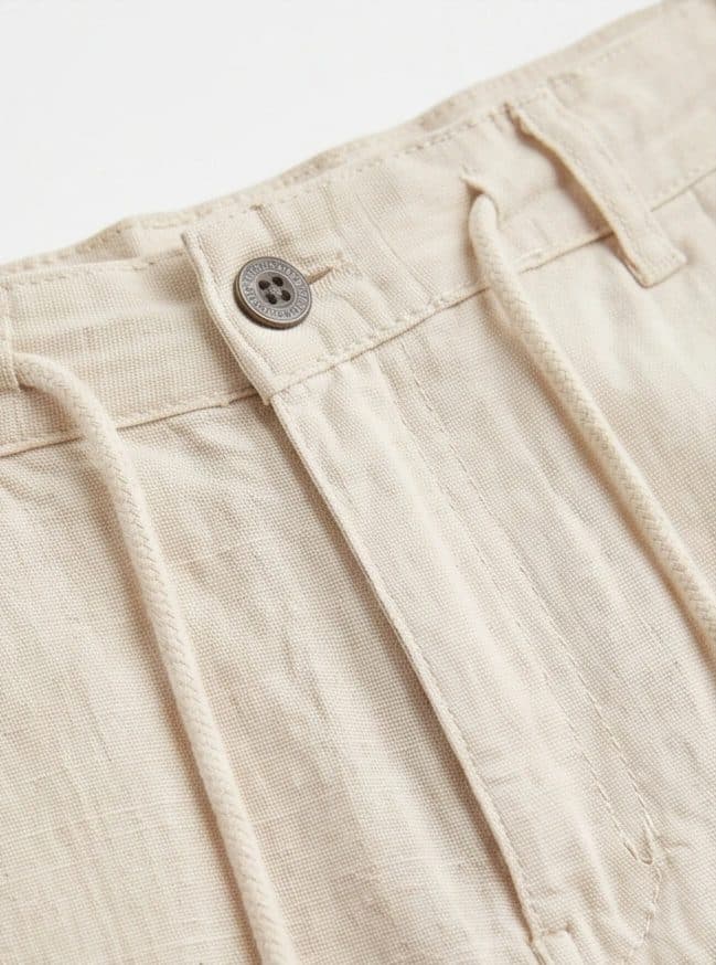 شلوار لینن مردانه خنک کمرکش نیم بگ pull and bear کرمی — تصویر ۴