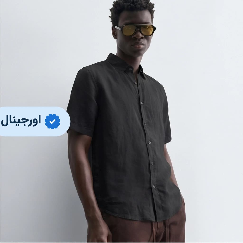 پیراهن آستین کوتاه لینن خنک مردانه برند ZARA- مشکی