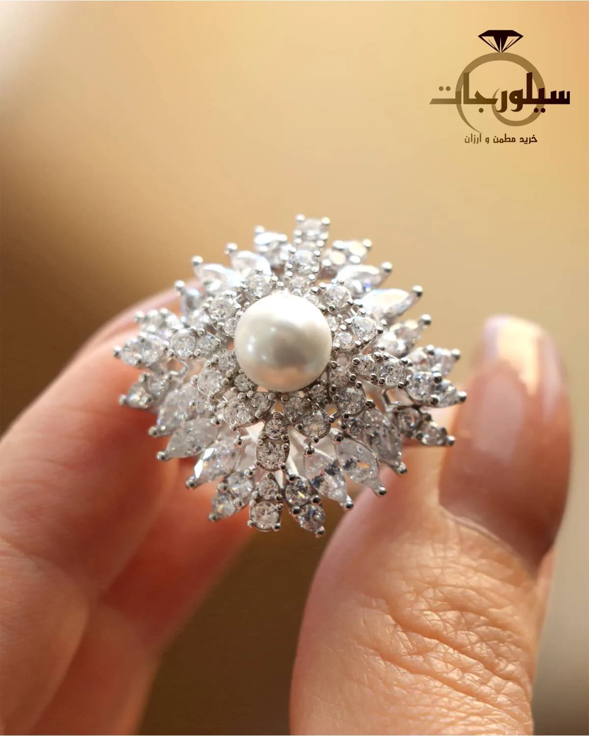 انگشتر نقره زنانه مروارید مجلسی