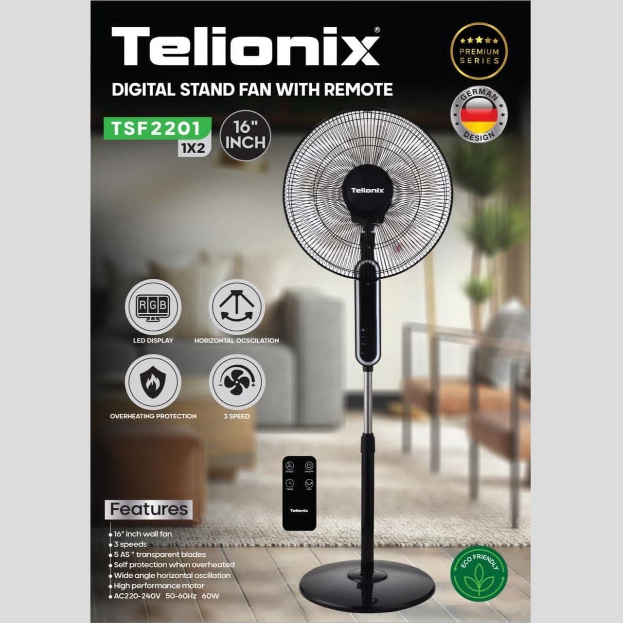 پنکه ایستاده 16 اینچی ریموت دار تلیونیکس مدل TSF2201