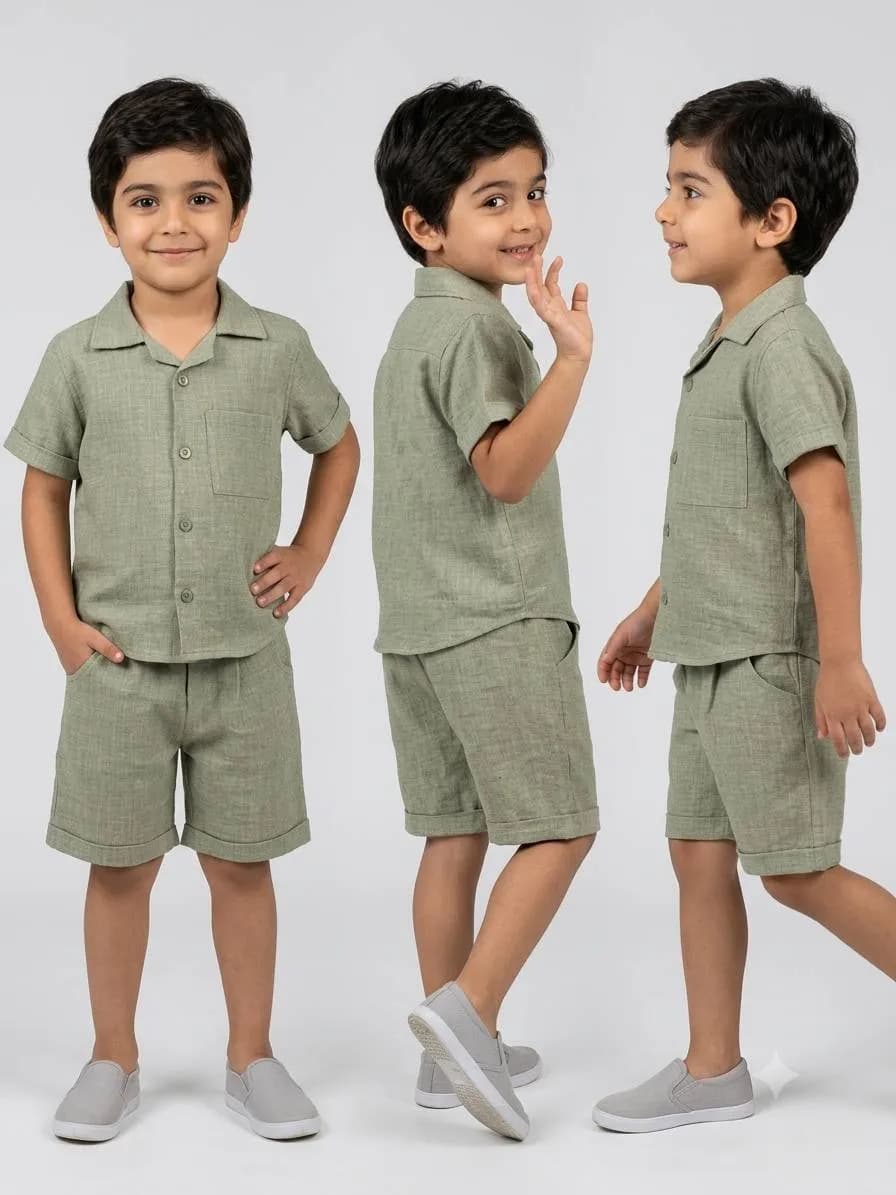 ست پیرهن و شلوارک راحتی و بیرون نخی سبز