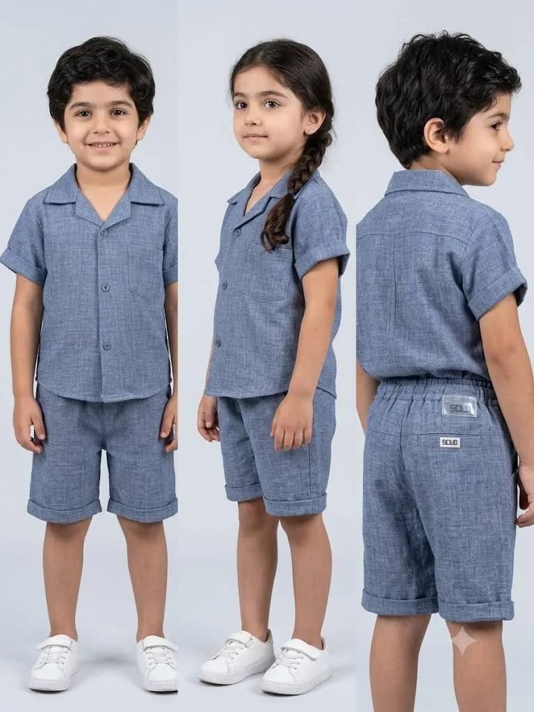 ست پیرهن و شلوارک راحتی و بیرون نخی آبی