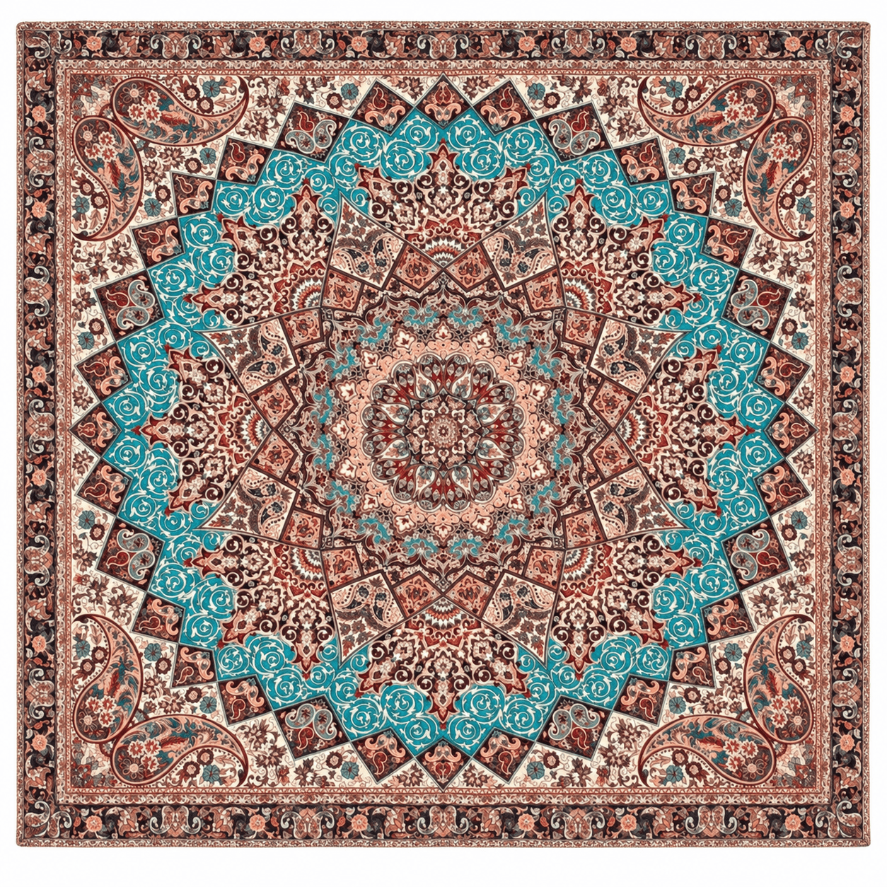رومیزی ترمه طرح وصال سبز کله‌غازی سایز ۱۰۰×۱۰۰