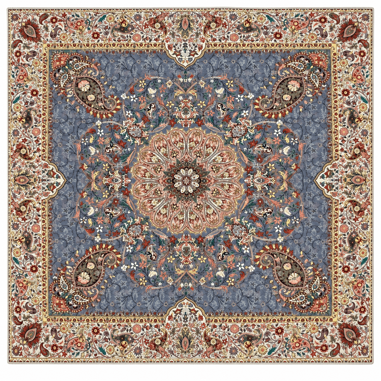 رومیزی ترمه طرح افشار طوسی سایز ۱۰۰×۱۰۰