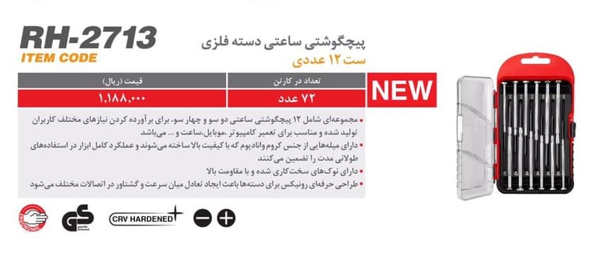 پیچگوشتی ساعتی دسته فلزی رونیکس — تصویر ۲