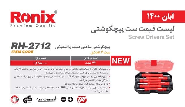 پیچ گوشتی ساعتی دسته پلاستیکی رونیکس