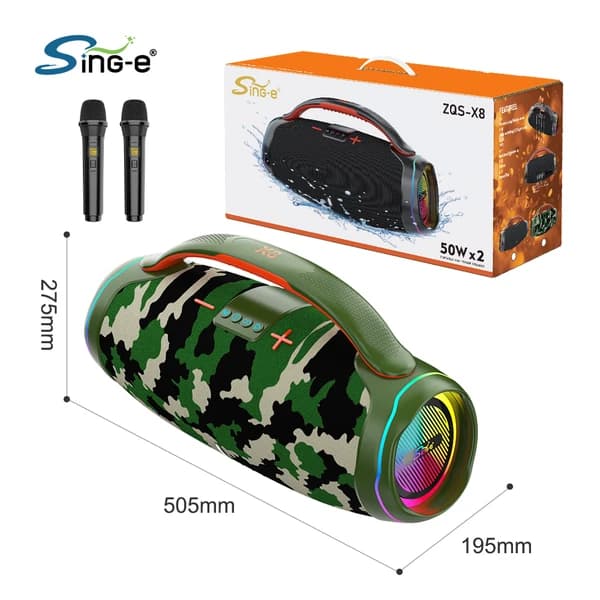 اسپیکر بلوتوثی ZQS X8 | قابل حمل 55 سانتی‌متری، رقص نور LED + میکروفون و ریموت — تصویر ۳