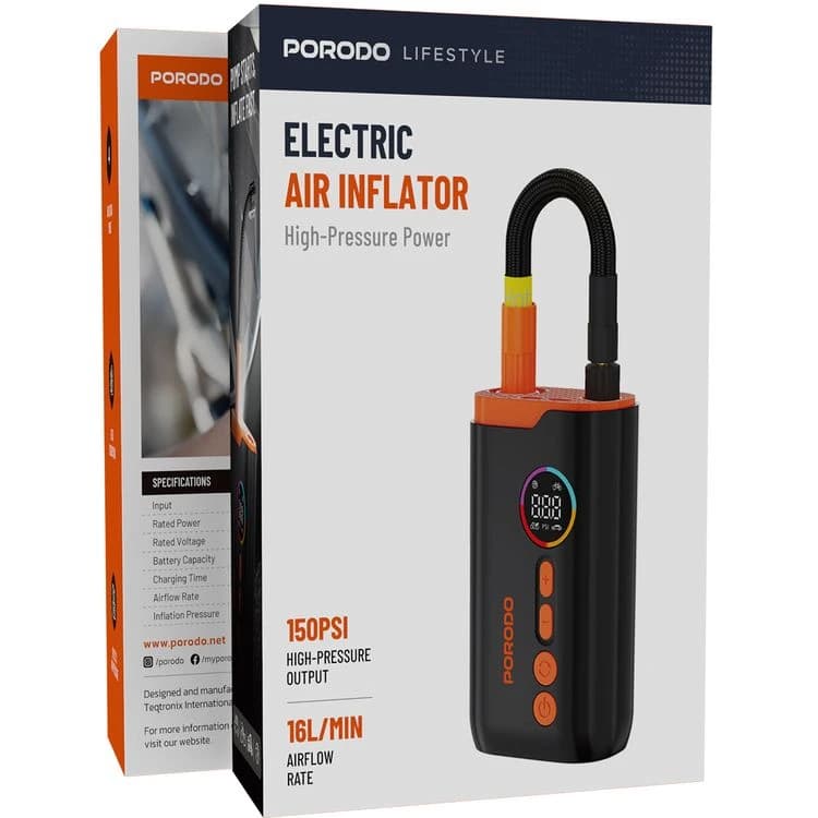 پمپ باد و چراغ قوه شارژی پرودو Porodo مدل Electric Air Inflator PD-LFST181-کد410175 — تصویر ۴