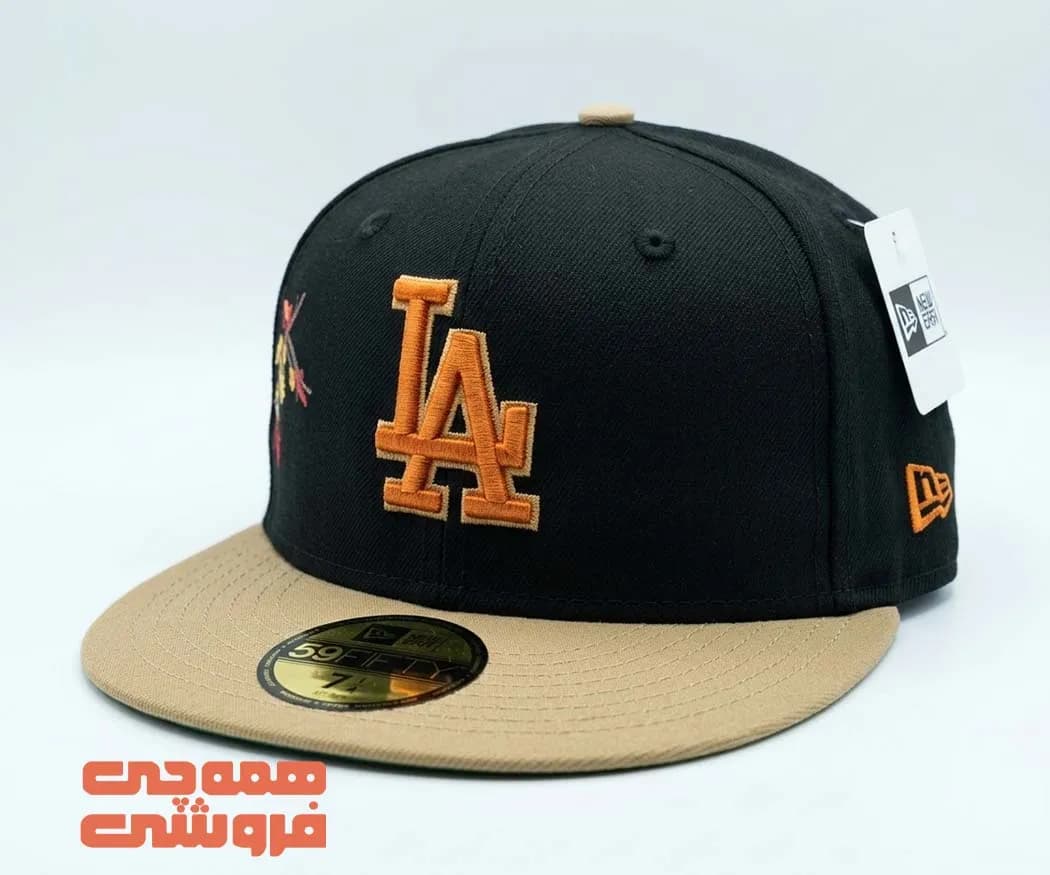 کلاه بک فیت نیو ارا مشکی نارنجی LA | سری 59 fifty