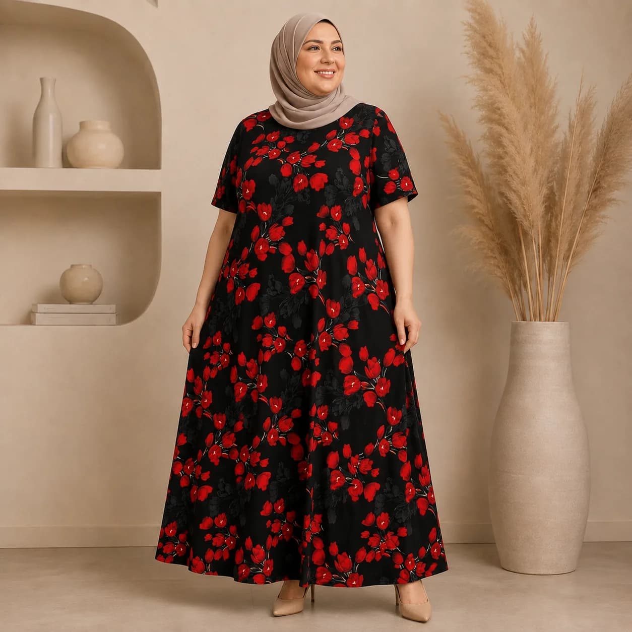 پیراهن راحتی نخی زنانه آستین کوتاه
