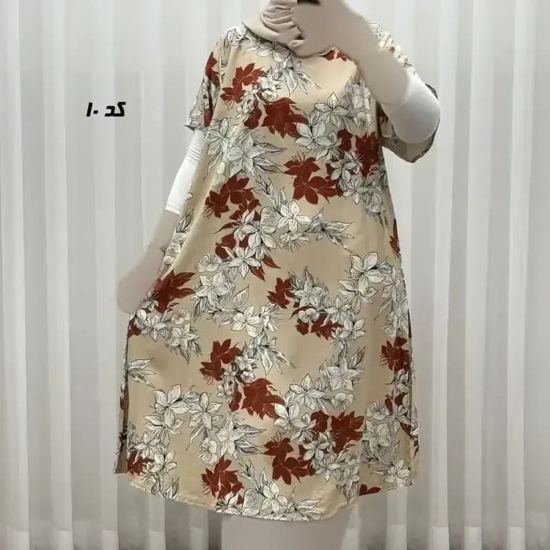 پیراهن کوتاه نخی طرح دار لامبادا نرم و لطیف فری سایز — تصویر ۸
