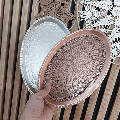 سینی مسی بادامی طرح ترمه — تصویر ۵