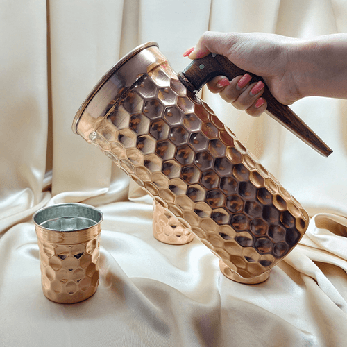 سرویس پارچ و لیوان مسی طرح حبابی — تصویر ۳