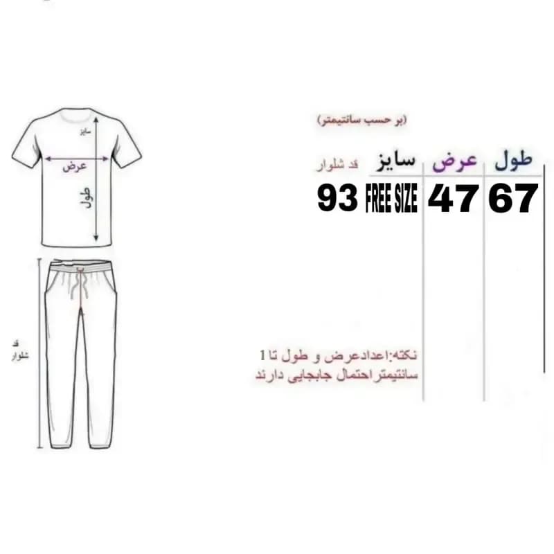 ست تیشرت و شلوار زنانه فری سایز طرحدار رنگ یاسی جنس نخ و ملانژ — تصویر ۲