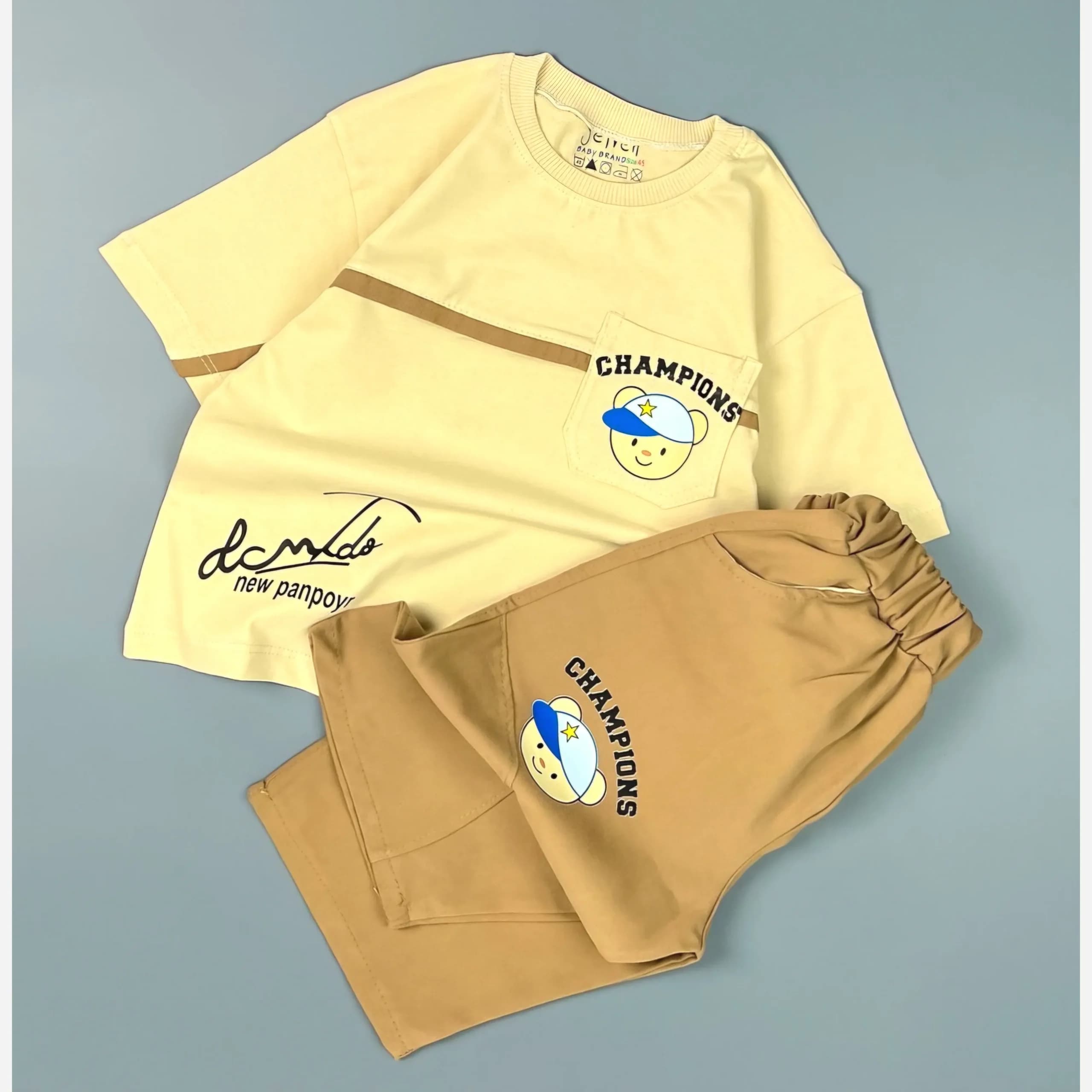 ست بلوز و شلوارک پسرانه طرح تدی جنس پنبه و کتان سایز 35 تا 60 — تصویر ۸