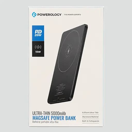 پاوربانک مگ‌سیف پاورولوژی 5000 میلی‌آمپرساعت مدل Ultra-Thin با شارژ بی‌سیم 15 وات