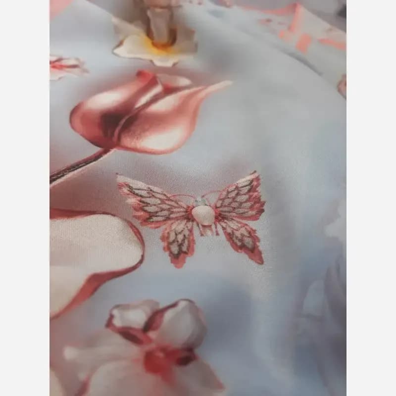 روسری نخ کاستوم قواره بزرگ 140 در 140 طرح آرام آبی و صورتی — تصویر ۷