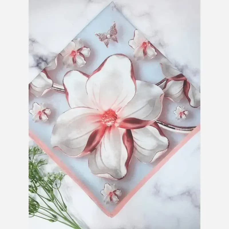 روسری نخ کاستوم قواره بزرگ 140 در 140 طرح آرام آبی و صورتی — تصویر ۵
