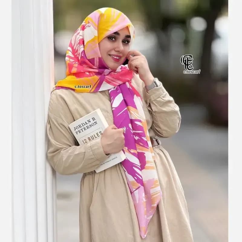 روسری نخ کاستوم طرح روشا سایز بزرگ چرخ دوز — تصویر ۴