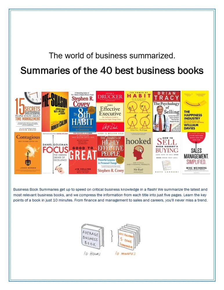 کتاب Summaries of the 40 Best Business Books (خلاصه ۴۰ کتاب برتر کسبوکار) نسخه انگلیسی PDF | نویسنده درک ستی