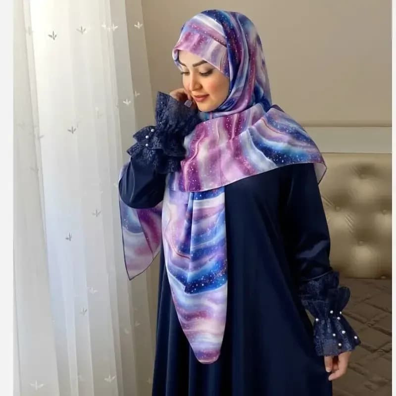 روسری نخی کاستوم طرح هالهاین سایز 140 بنفش آبی — تصویر ۴