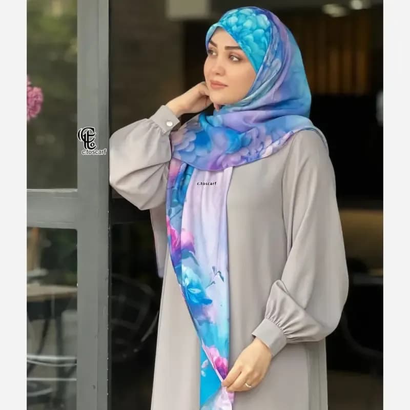 روسری نخ کاستوم طرح درنا سایز 140 صورتی چرخ دوز سیتو — تصویر ۲