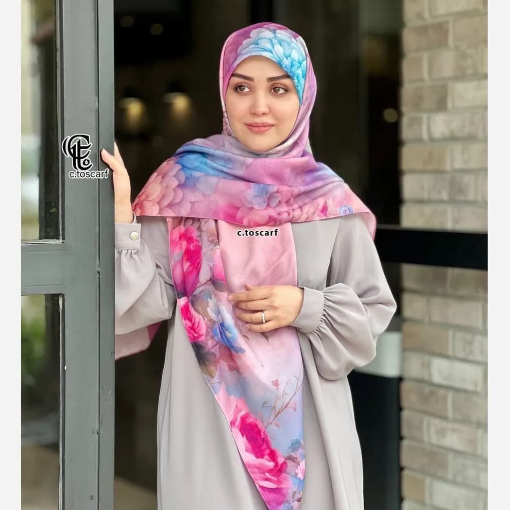 روسری نخ کاستوم طرح درنا سایز 140 صورتی چرخ دوز سیتو — تصویر ۱۲