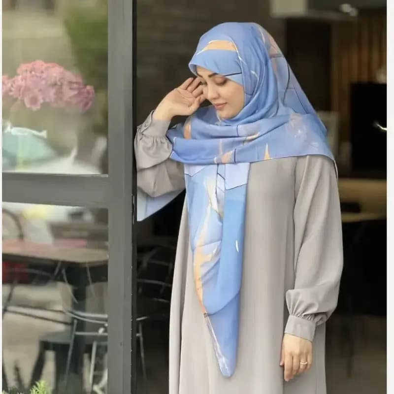 روسری نخی کاستوم طرح دلناز سایز 140 آبی چرخ دوز — تصویر ۷