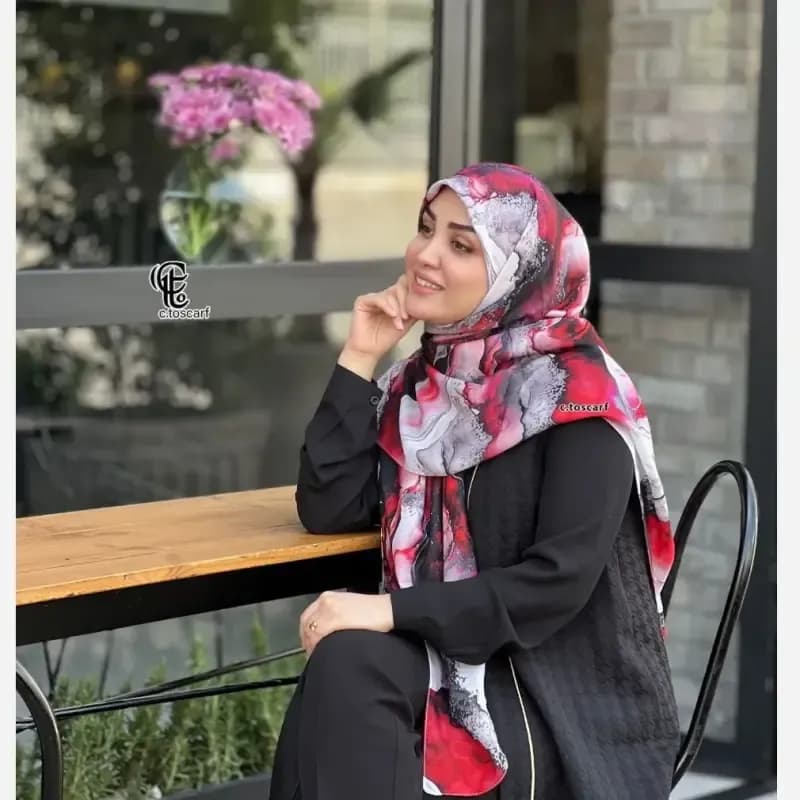 روسری نخی طرح لارا سایز 140 سبزآبی — تصویر ۶