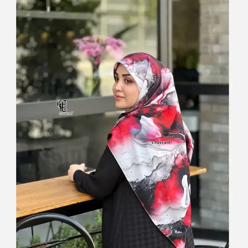 روسری نخی طرح لارا سایز 140 سبزآبی — تصویر ۷