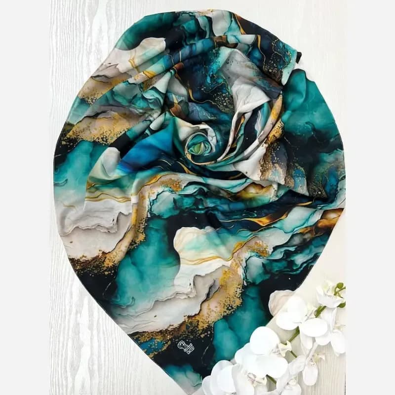 روسری نخی طرح لارا سایز 140 سبزآبی — تصویر ۲