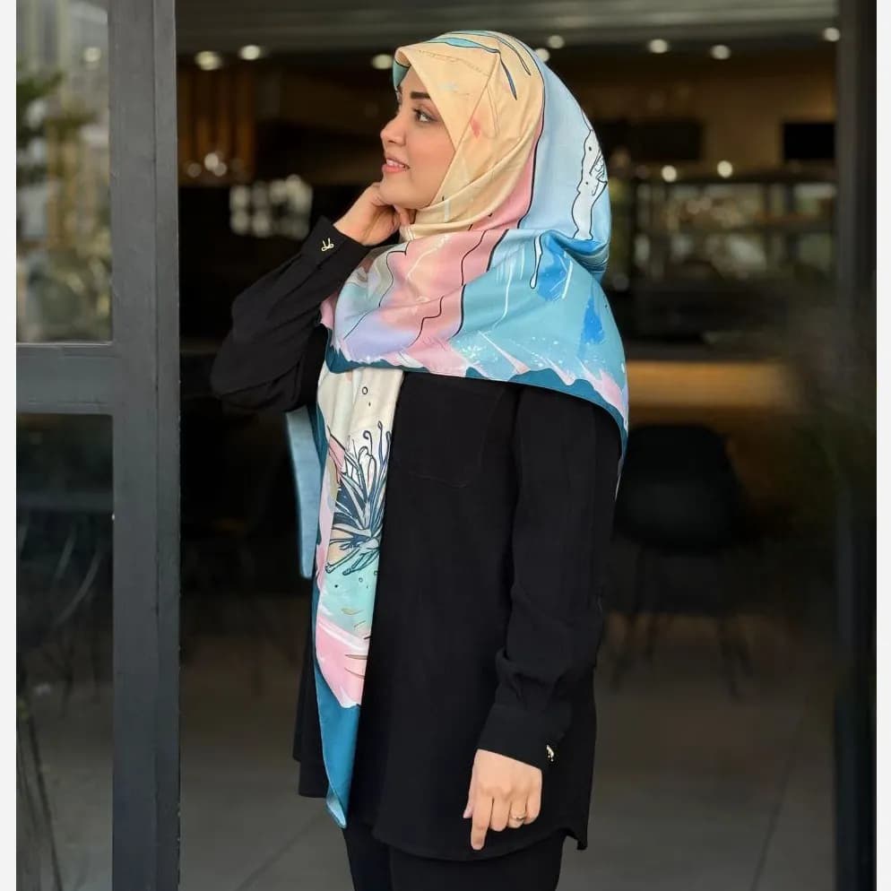 روسری نخ کاستوم طرح مرجان سایز 140 آبی صورتی — تصویر ۸