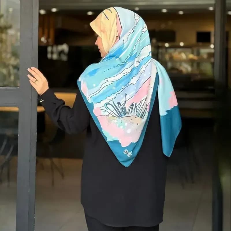 روسری نخ کاستوم طرح مرجان سایز 140 آبی صورتی — تصویر ۹