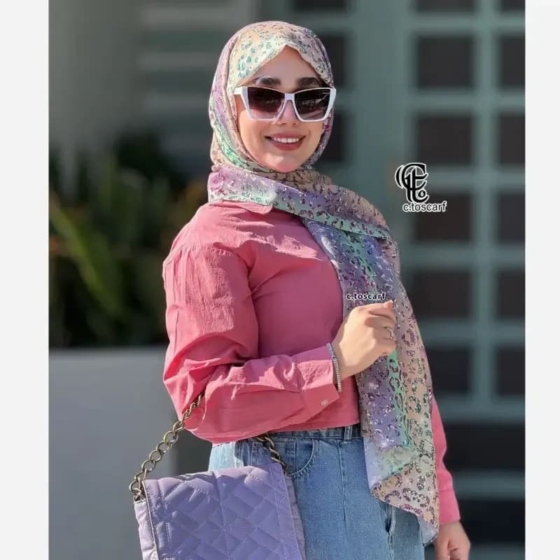 شال نخ کاستوم طرح آنجل رنگ گلبهی قواره 200×70 — تصویر ۲