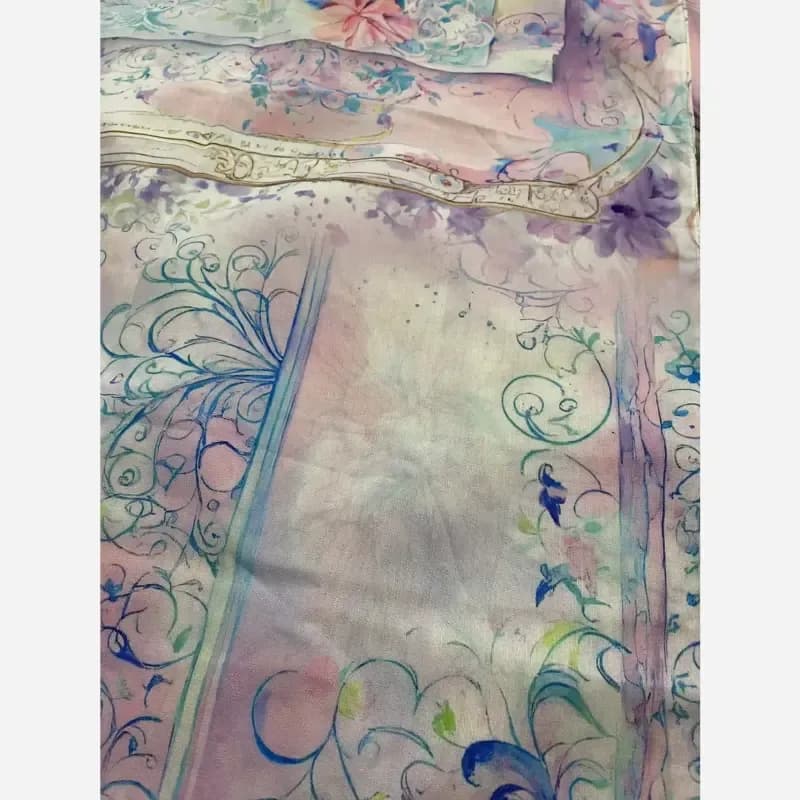 روسری نخی قواره 140 دور دوخت طرح بهار — تصویر ۵