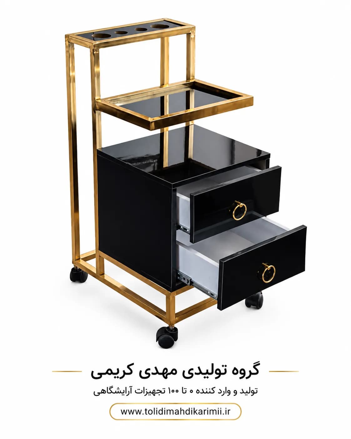 ترولی آرایشگاهی دو کشو جا سشوار دار 3021
