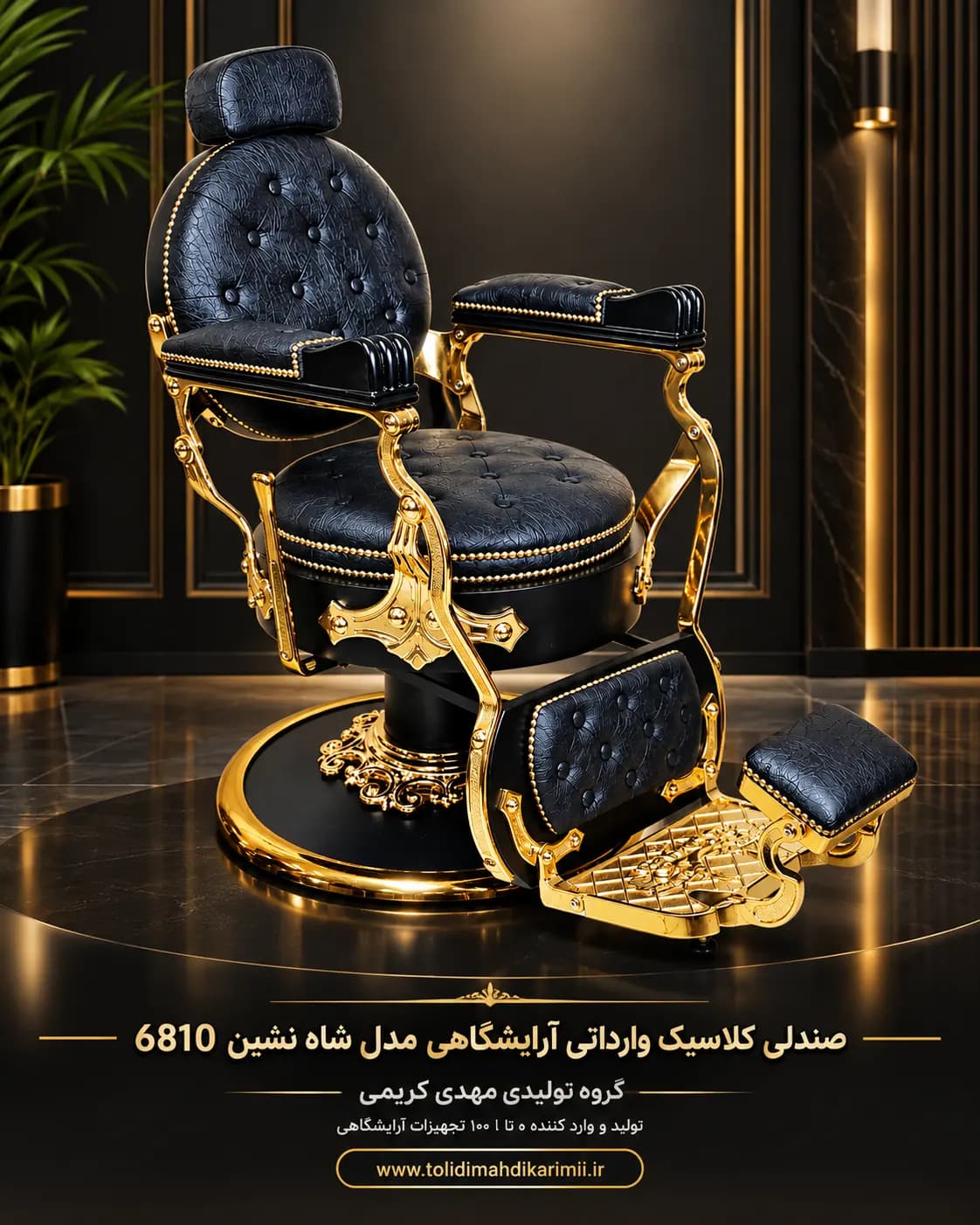 صندلی کلاسیک وارداتی آرایشگاهی مدل شاه نشین 6810 — تصویر ۲