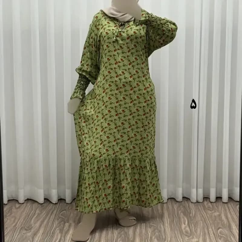پیراهن ساحلی نخی زنانه و دخترانه فری سایز مناسب تا سایز 50 با کمر کشی و کمربند — تصویر ۶