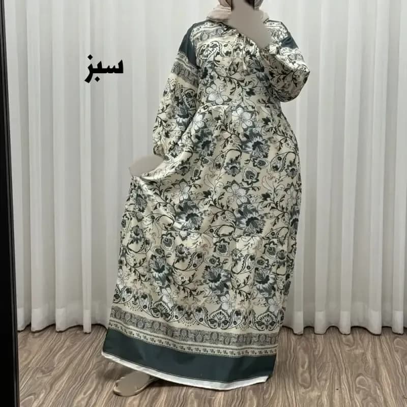 پیراهن فلور بوگاتی حاشیه دار نخی فری سایز تا 50 بنددار چهارفصل زنانه شیک — تصویر ۳